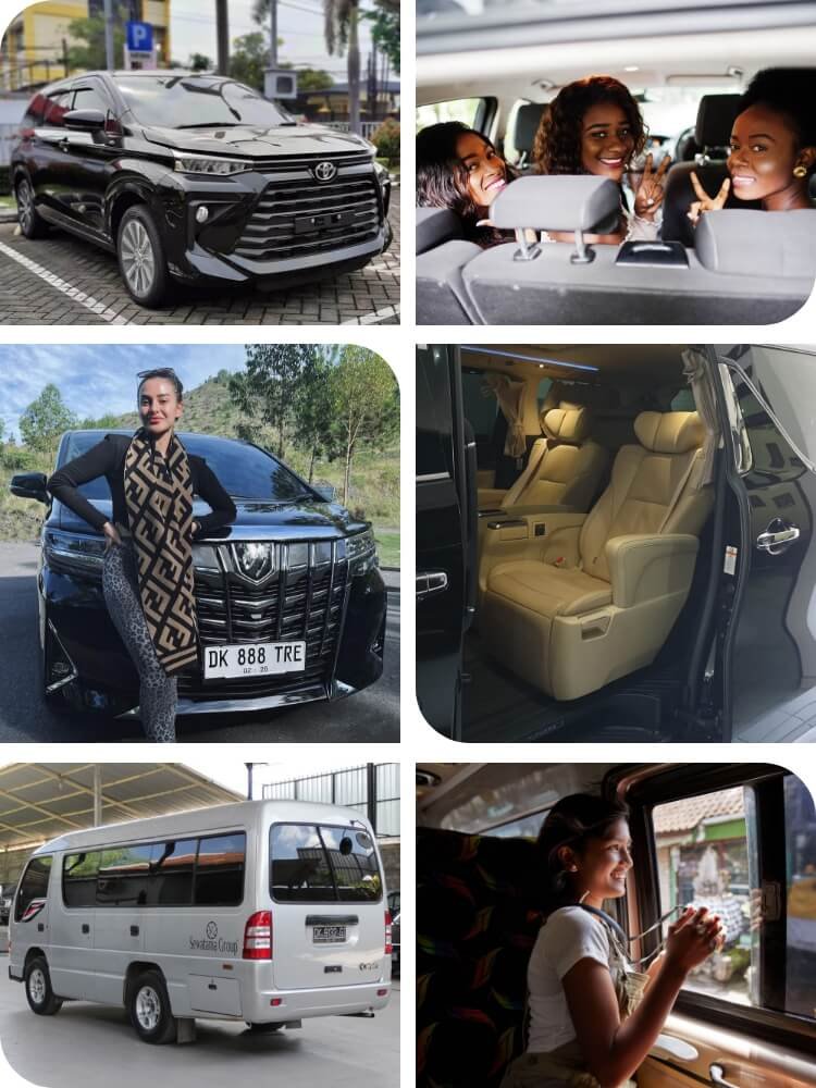 Bali car rental with driver gallery, where we offer multiple car models to accommodate all numbers of traveler groups.